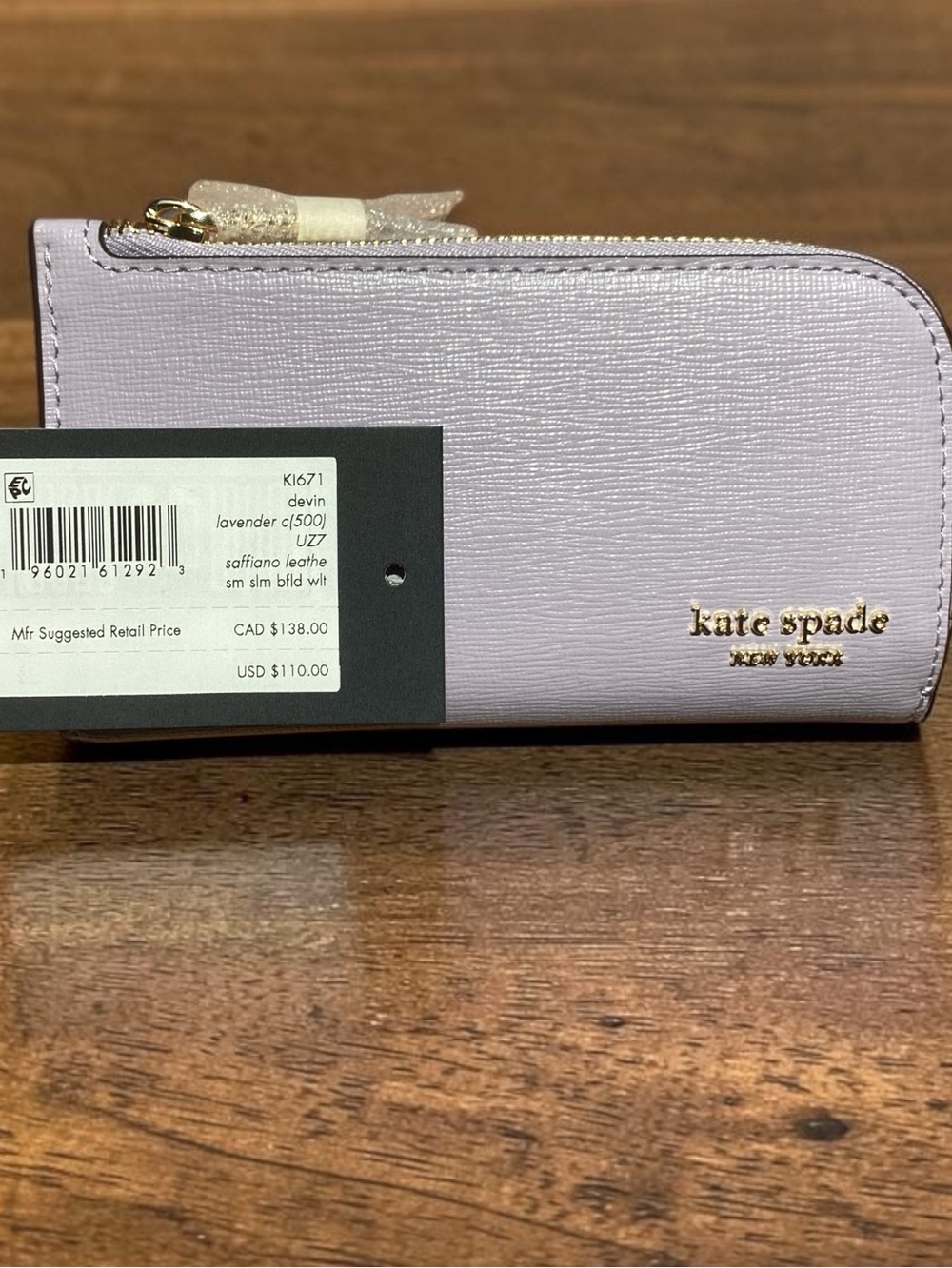 Kate Spade Devin Small Slim Bifold Wallet in Lavender, NWT